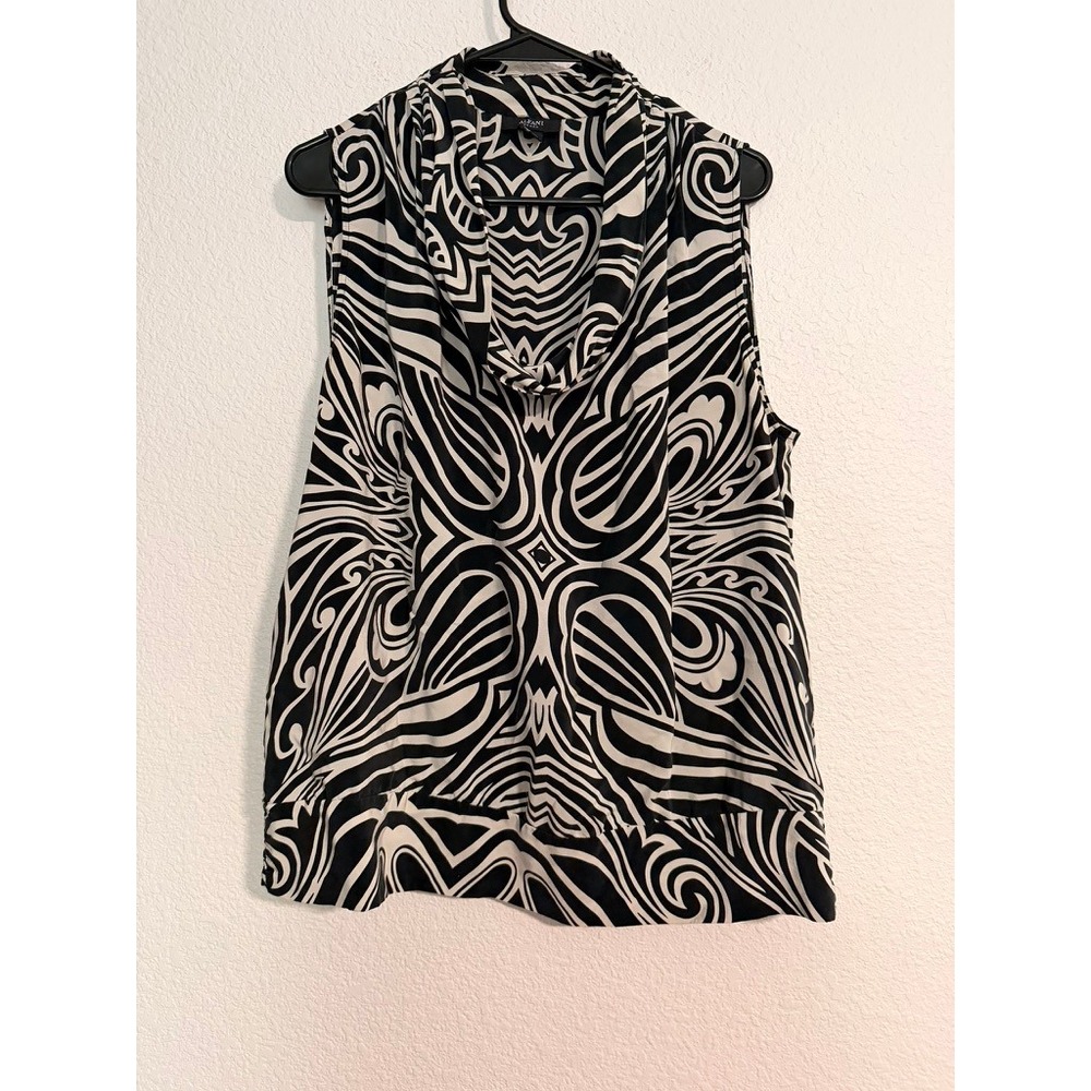 Vintage Alfani Woman 100% Silk Cowl Neck Sleeveless Top Black White Abstract 18W